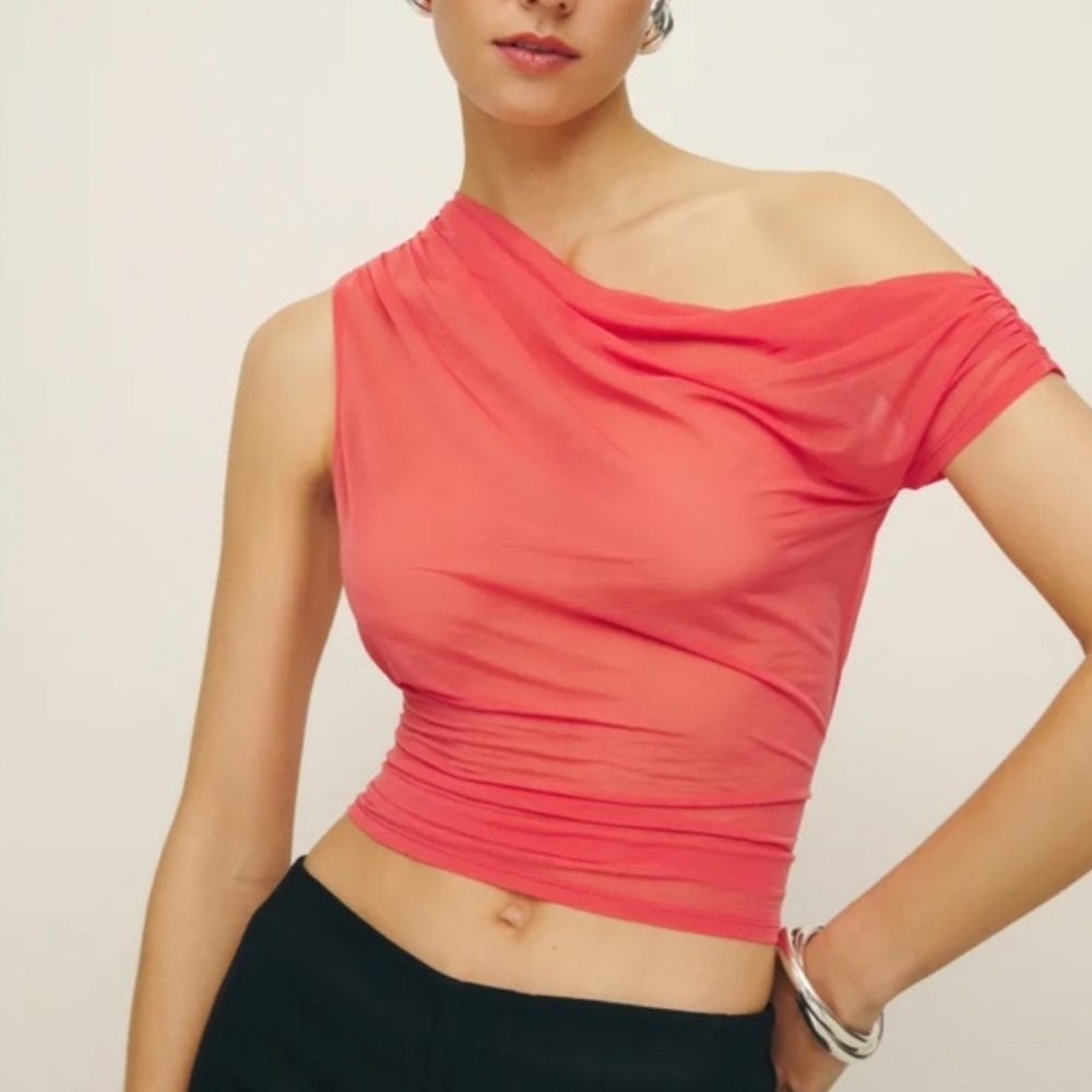 NEW Reformation Belle Knit Sheer Top - Hot Coral
